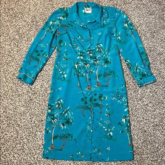 VNTG Leslie Fay Green Long Sleeve Notched Collar Button Down Midi Dress - Picture 6 of 7